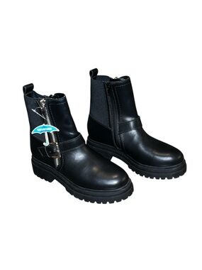 NEW College Waterproof Black Combat Boots - Buckle Detail Lug Sole Moto Boot 6.5